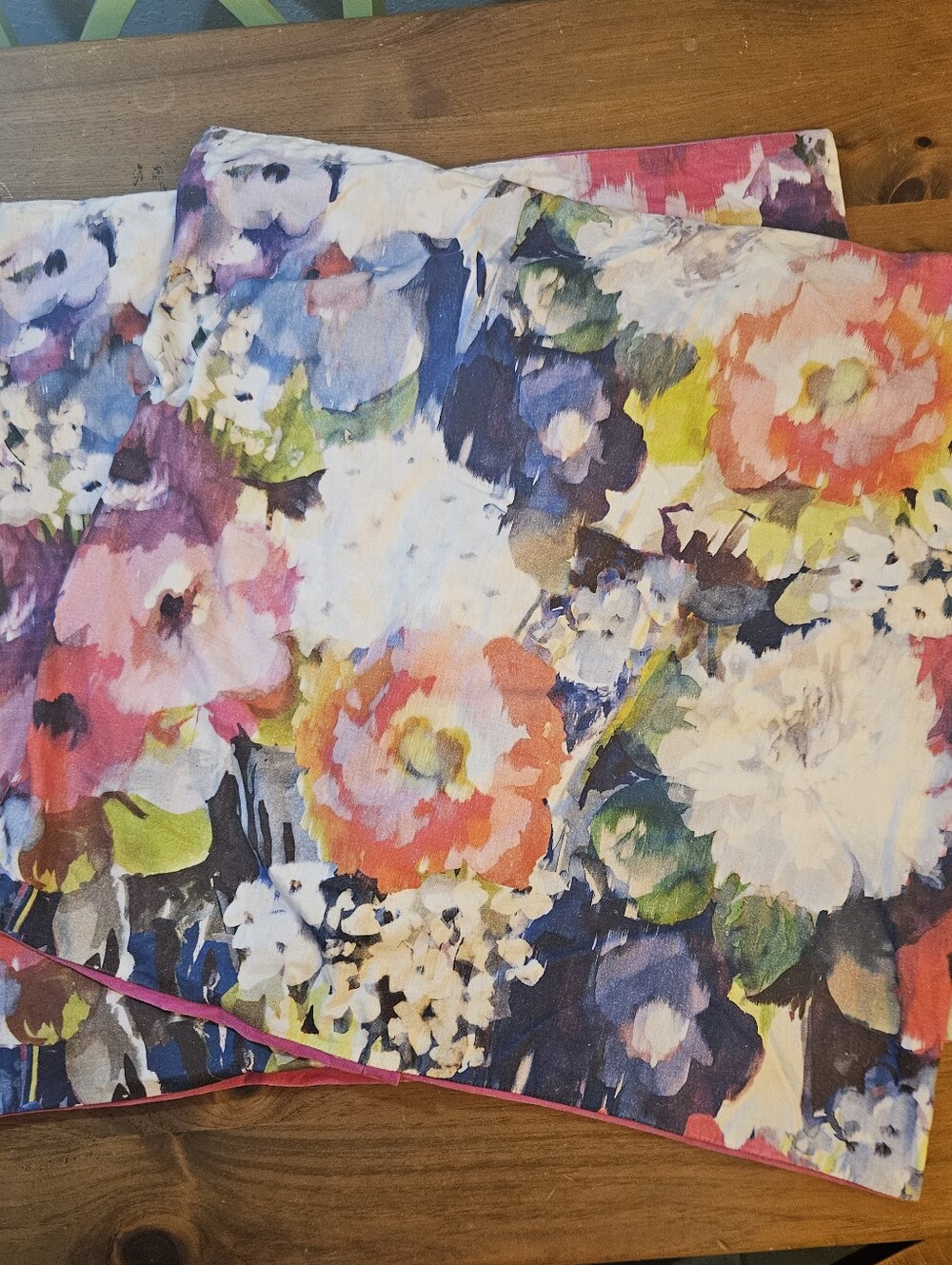 Pair Pottery Barn Kids Sham Pillow Cover Tie Back Watercolor Flowers Pink Velour
